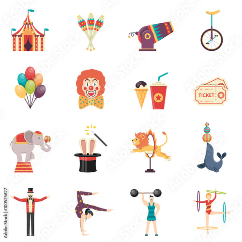Circus Performance Flat Color Icons Set