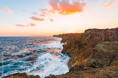 Sunrise, sea, seascape. Okinawa, Japan. 