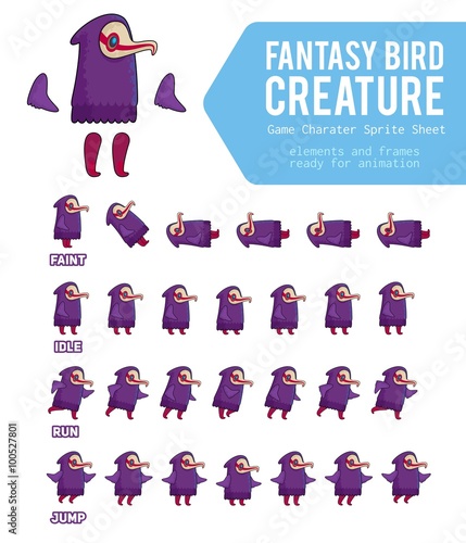 Fantasy Bird creature Game Character Sprite Sheet