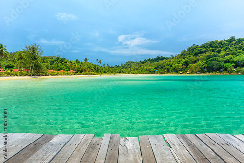 Wooden terrace beside tropical beach at Koh Kood island,Thailand