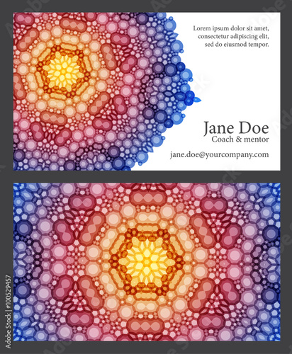 Business card with mandalla decoration in rainbow colors