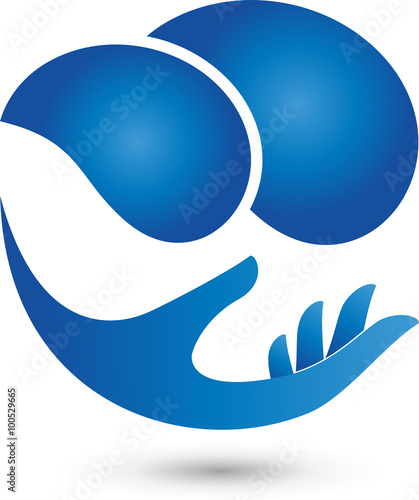 Hand und Zwei Wassertropfen Logo, Wasser, Hand