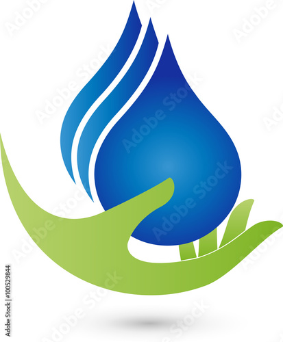 Drei Tropfen und Hand Logo, Wasser, Hand