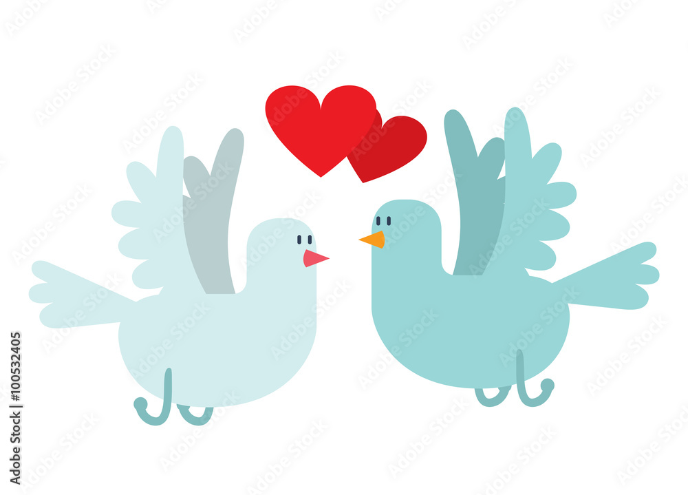 Doves couple with hearts vector icon illustration