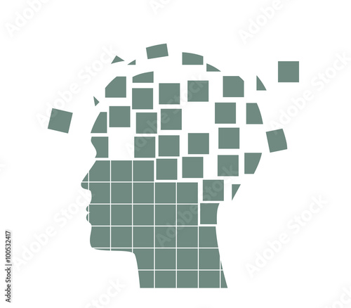 Blue shattered  face silhouette.