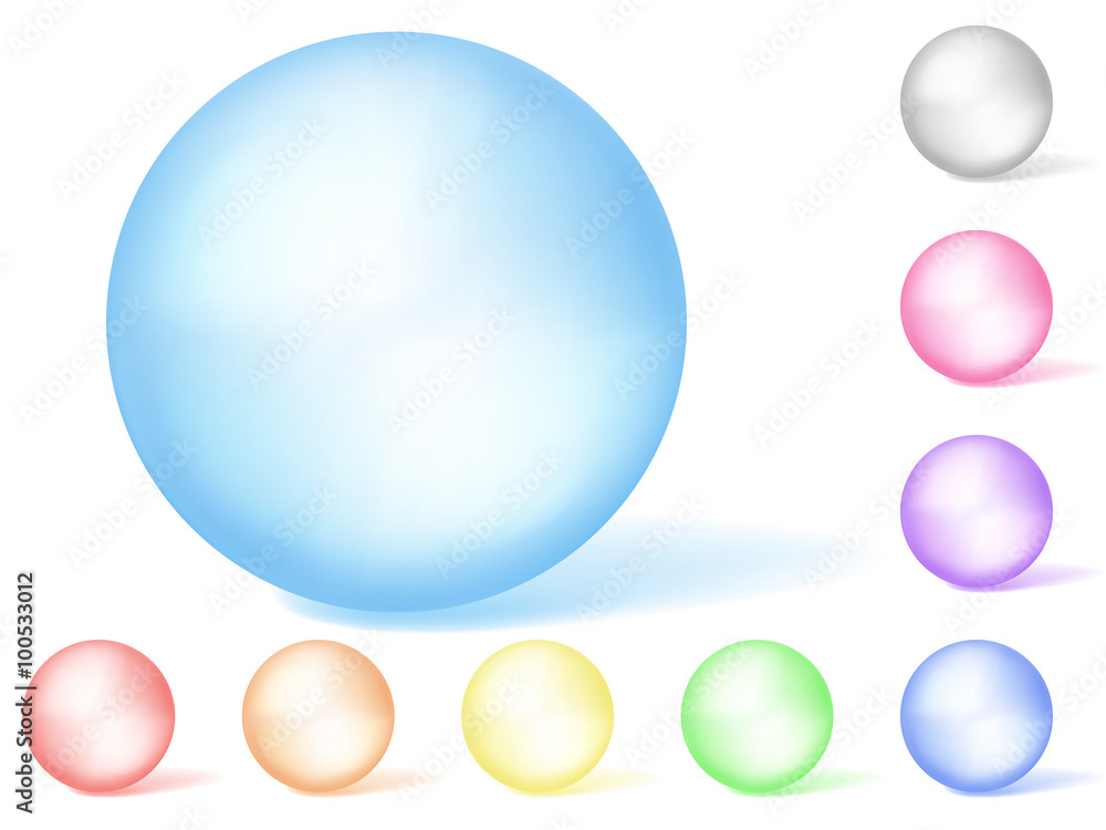 Obraz premium Set of multicolored translucent spheres on white background