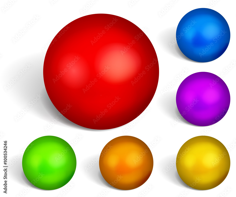 Set of multicolored spheres with shadows on white background Set of multicolored spheres with shadows on white background