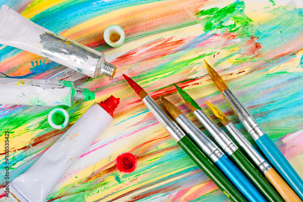 Fototapeta premium Brushes, paints, pencils for drawing