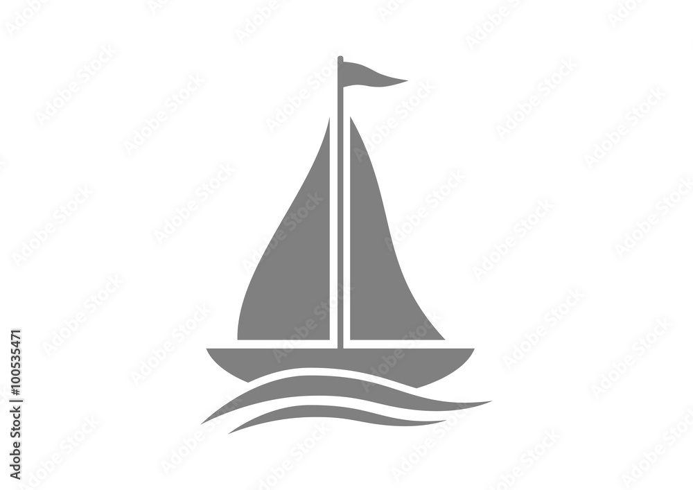 Grey sailboat icon on white background