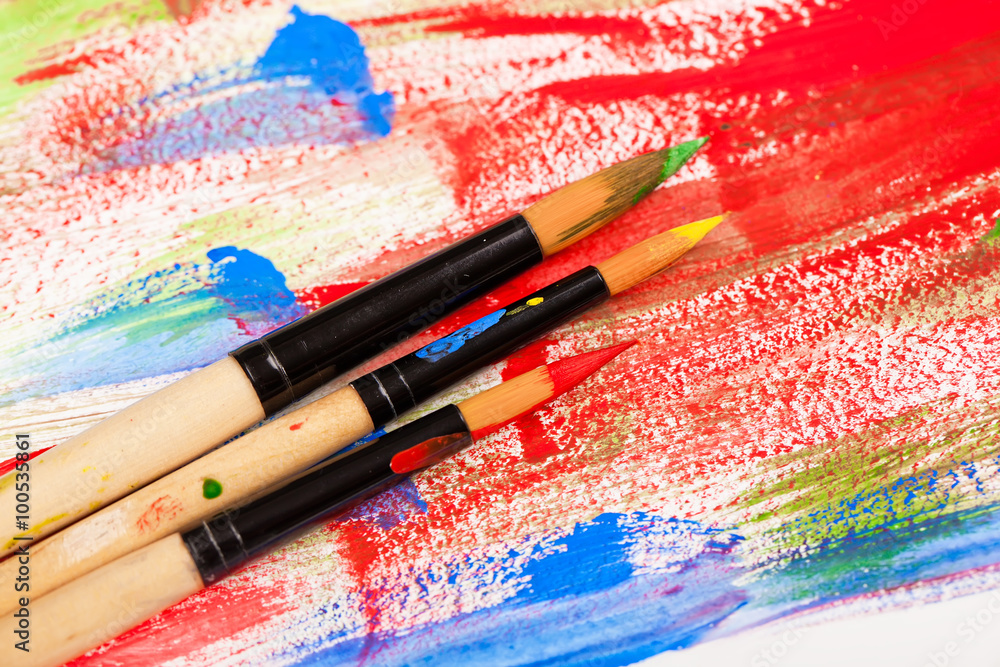 Fototapeta premium Brushes, paints, pencils for drawing