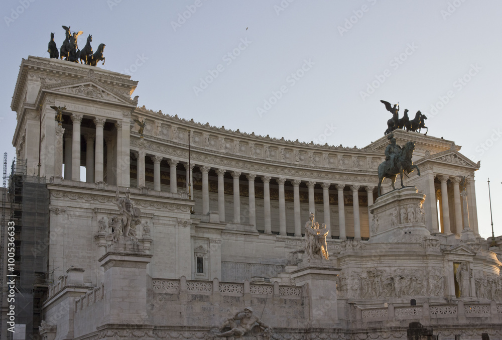 Day view of the Altar of the Fatherland in Rome, at sunset time