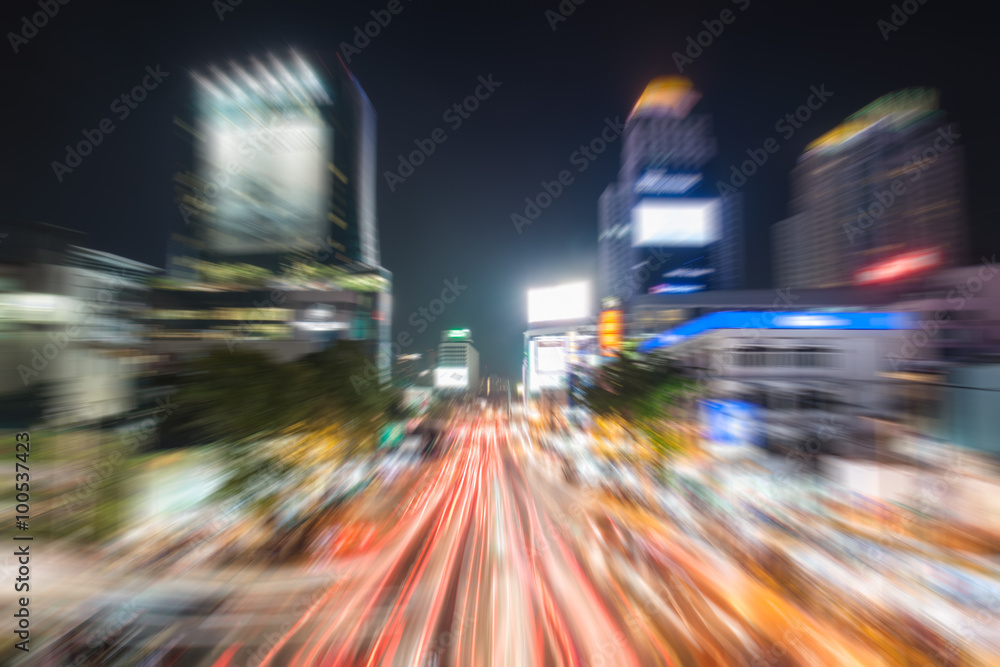 traffic jam in The city lights. Radial blur.
