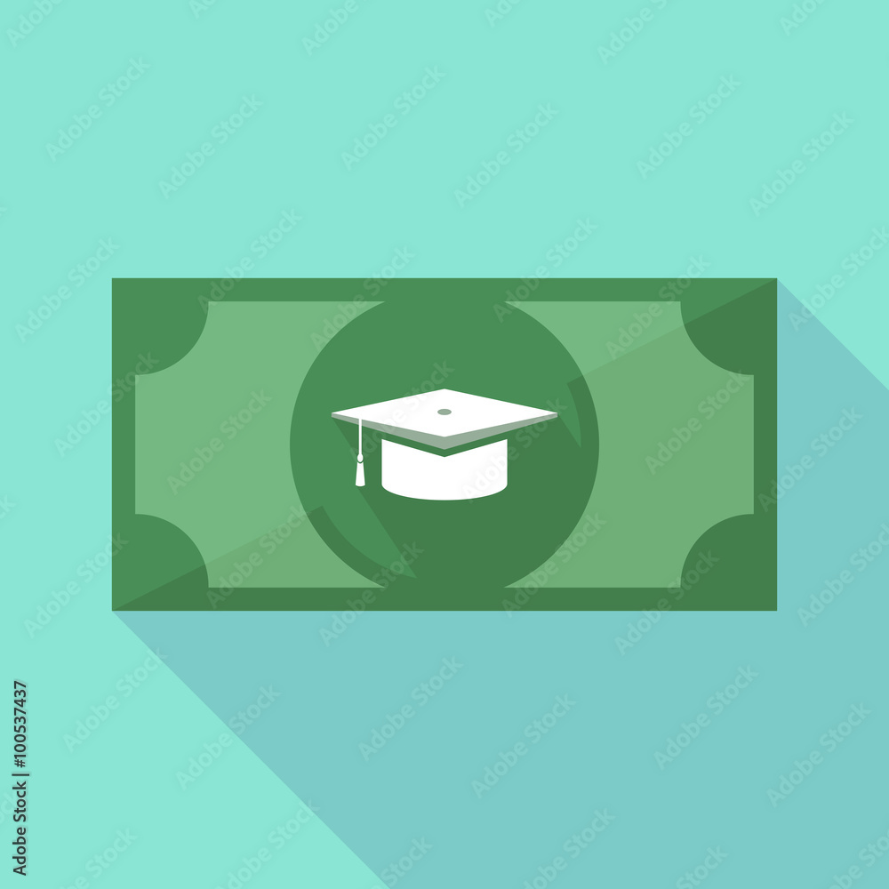 Long shadow banknote icon with a graduation cap Long shadow banknote icon with a graduation cap