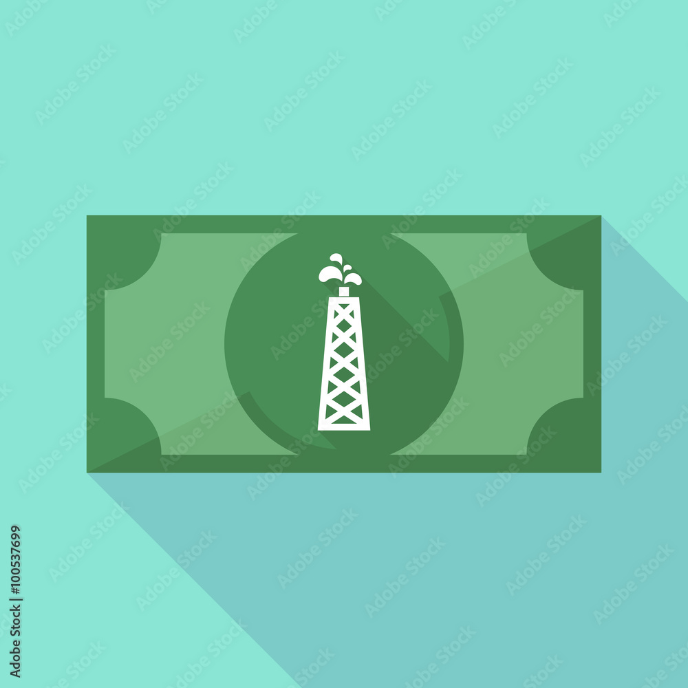 Long shadow banknote icon with an oil tower Long shadow banknote icon with an oil tower