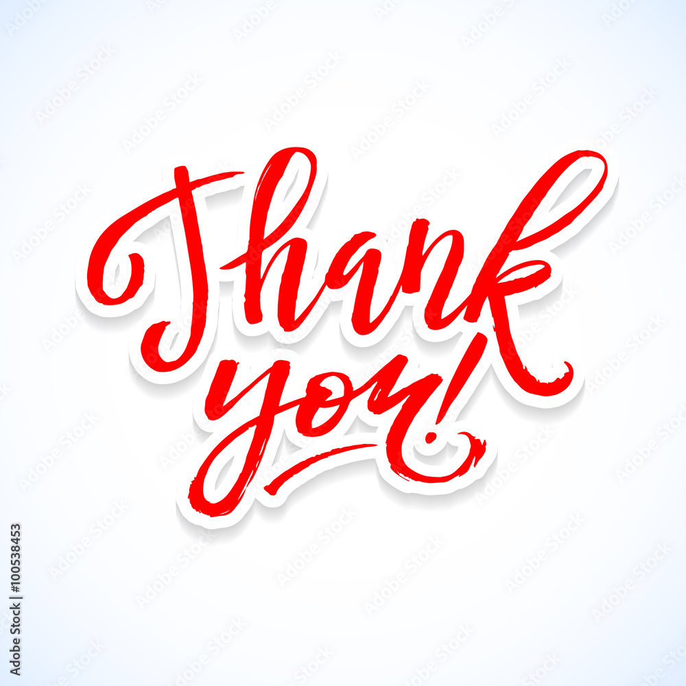 Thank You Card Calligraphic Inscription. Hand Lettering on White Paper Background