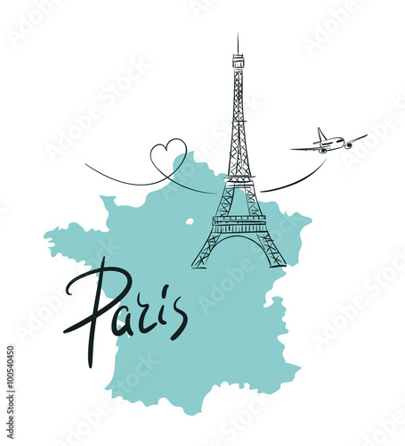 Hand drawn illustration with Eiffel tower. Paris