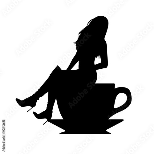 girl silhouette in cup of coffee illustration