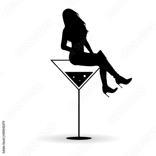 girl silhouette with martini black illustration