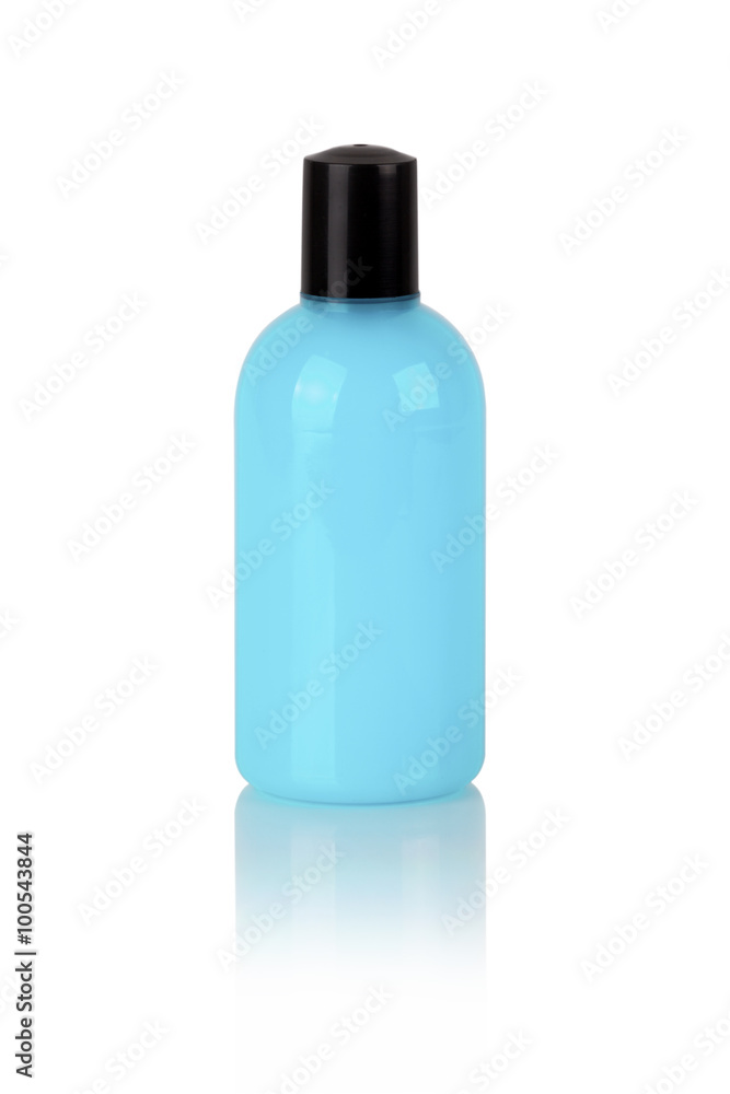 Contenitore in plastica con liquido azzurro Contenitore in plastica con liquido azzurro