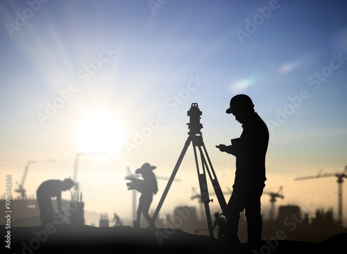 silhouette black man survey and civil engineer stand on ground w