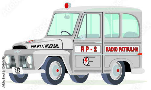 Caricatura Willys - Ford Rural Brasil Radio Patrulla policial gris vista frontal y lateral
