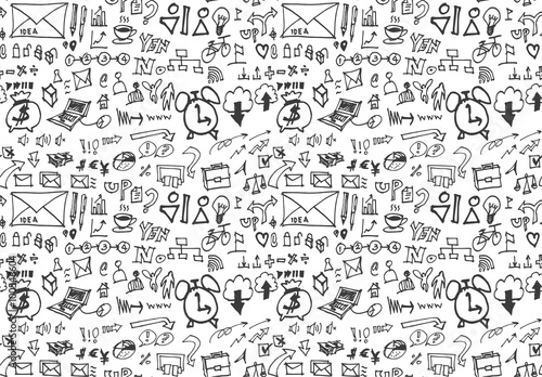 Hand drawn seamless doodle pattern with business symbols