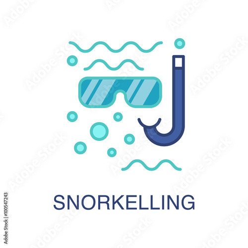 Snorkeling equipment icons: snorkel mask and tube. Summer vacation concept.