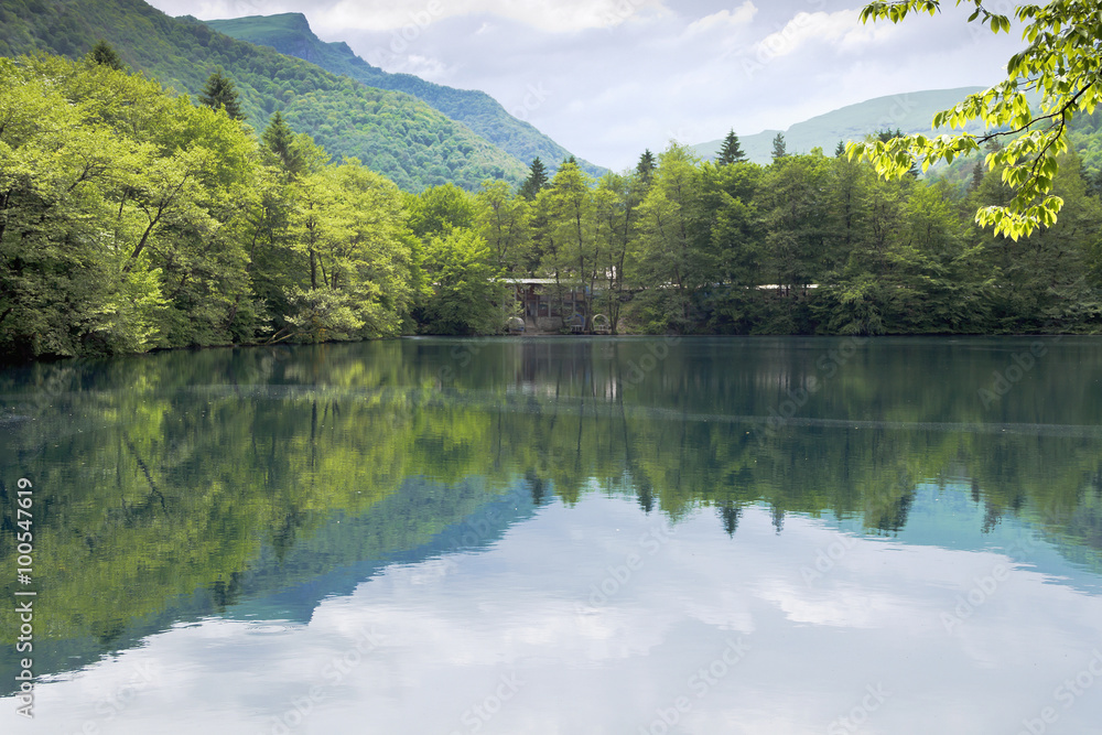 Lower Blue lake in Kabardino-Balkaria.Spring.