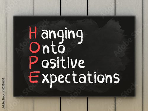 Canvas Print HOPE acronym on blackboard written with chalk