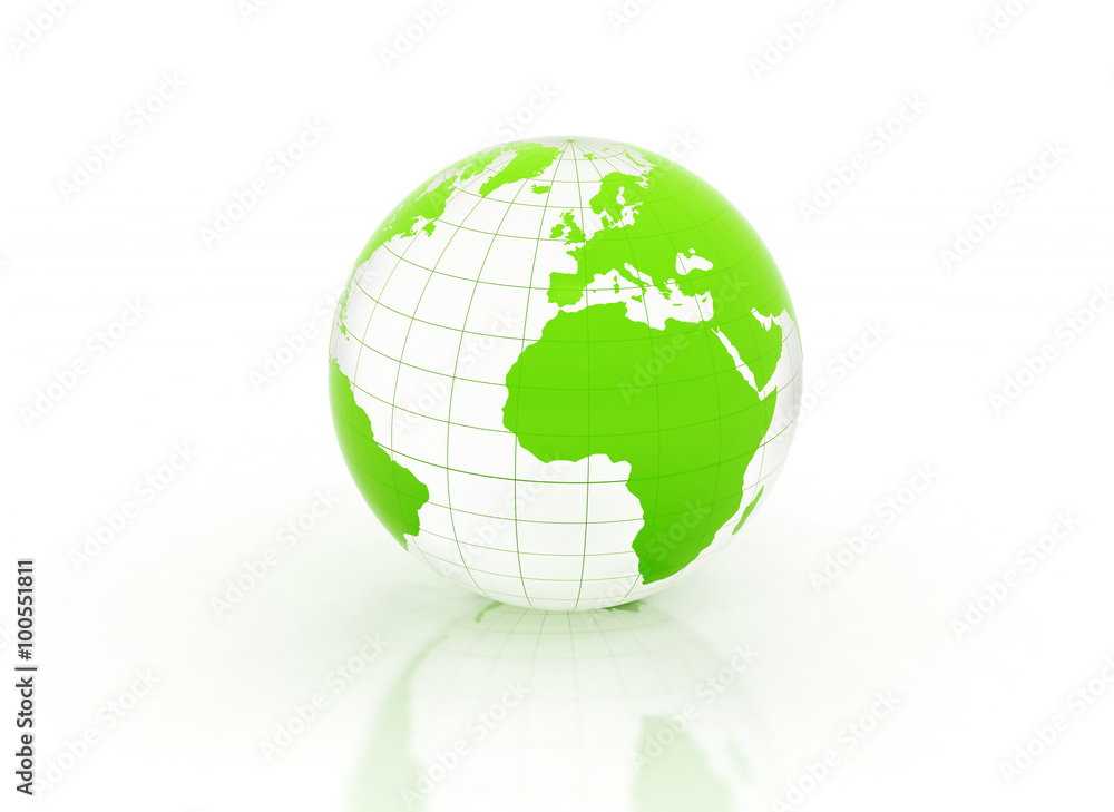 world globe green glossy on white background 