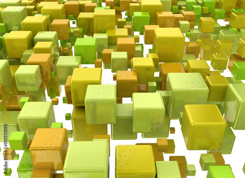 Abstract 3d cubes green and orange background 