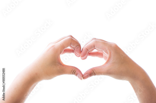 Female hands in the form of heart isolated on white background