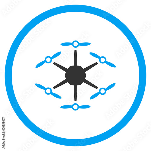 Hexacopter vector icon. Style is bicolor flat circled symbol, blue and gray colors, rounded angles, white background.
