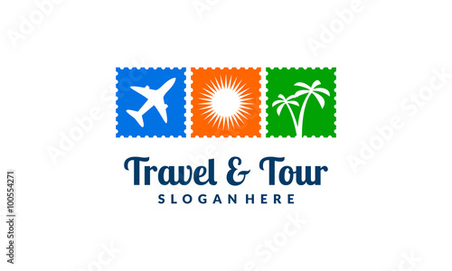 sun, palm, landscape, airplane, travel, tour, vector logo design 4