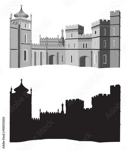 Ancient palace in black and white colors