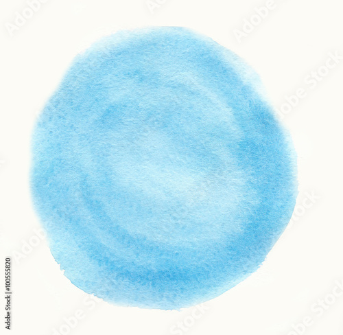 Violet blue watercolor hand drawn paper texture isolated round stain on white background. Wet brush painted smudges abstract illustration. Water drop design element for banner, print