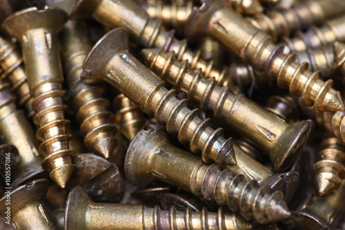 Closeup of brass screws