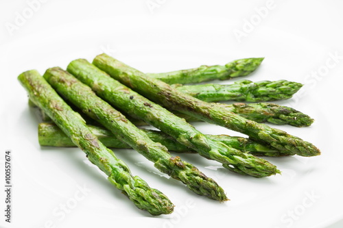  Asparagus fried isolated on white background 