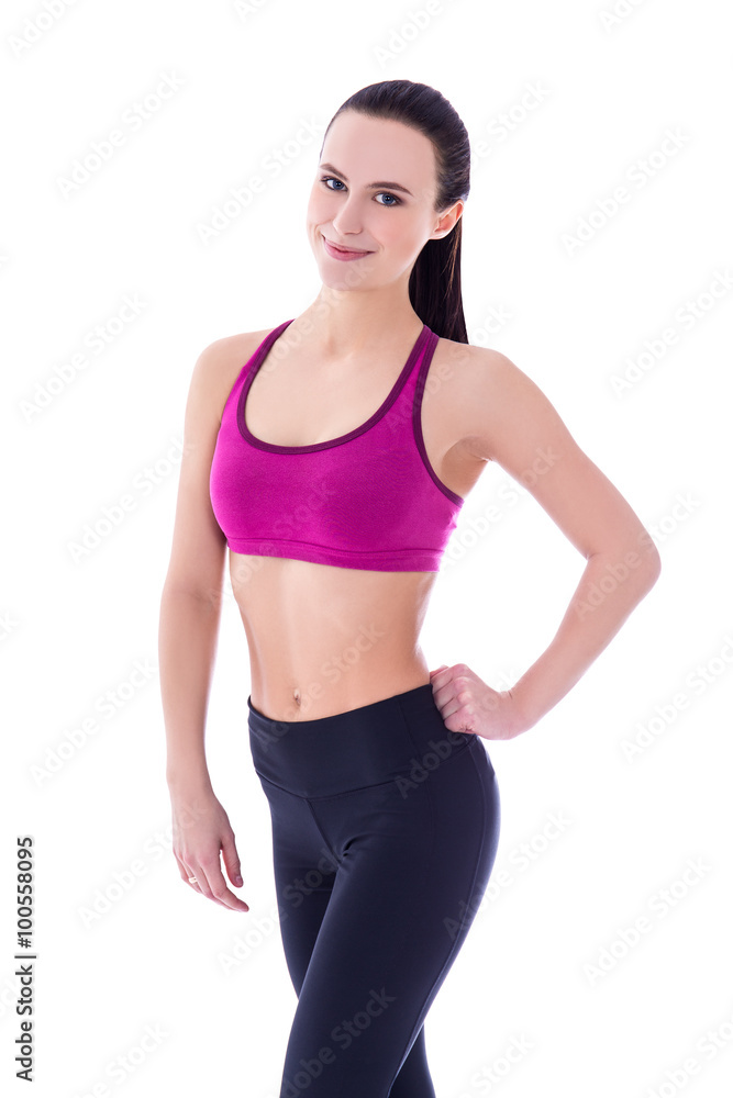 slim woman in sports wear isolated on white slim woman in sports wear isolated on white