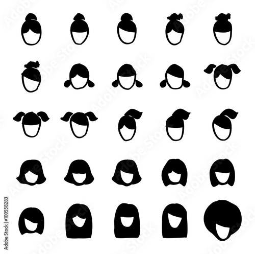 Female Haircut Icons Freehand 