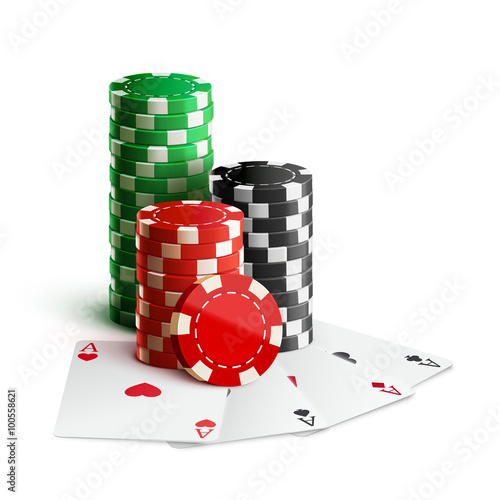 casino chips and cards isolated on white realistic theme
