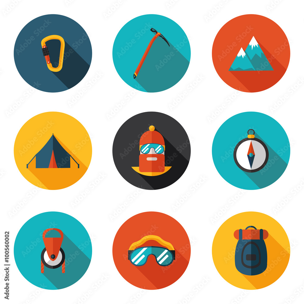 flat icons of mountaineering flat icons of mountaineering