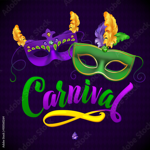 Mardi Gras Carnival Calligraphy Invitation Poster.Vector illustration Template 