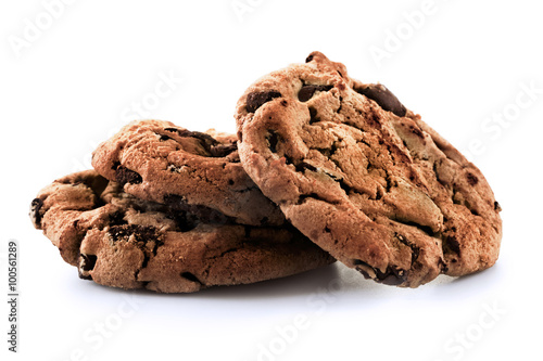 Chocolate chip cookies isolated on white background. 