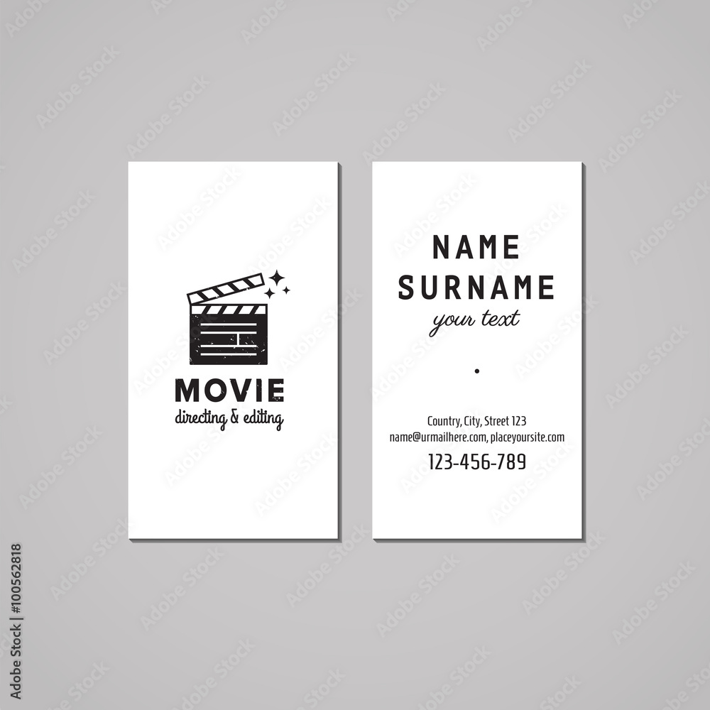 Plakat Film, movie and video business card design concept. Film, movie and video logo with clapper board. Vintage, hipster and retro style. Black and white.