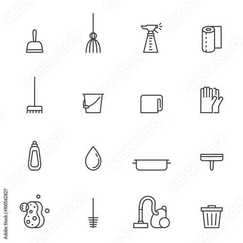 Cleaning outline gray vector icons set. Modern minimalistic design. 