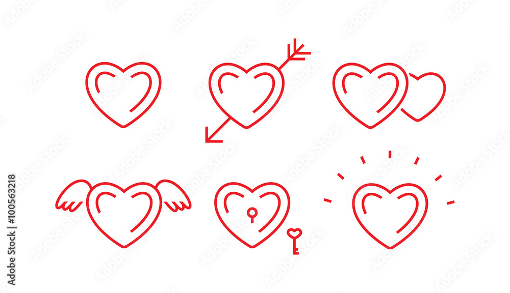 Set of outline heart symbols.