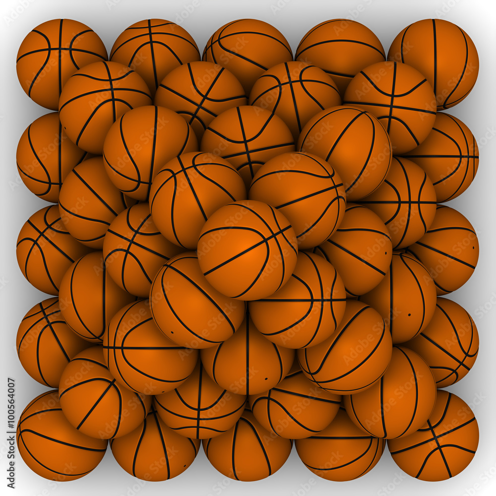 Basketballs stacked pyramid on a white surface. Isolated. The three-dimensional illustration Basketballs stacked pyramid on a white surface. Isolated. The three-dimensional illustration