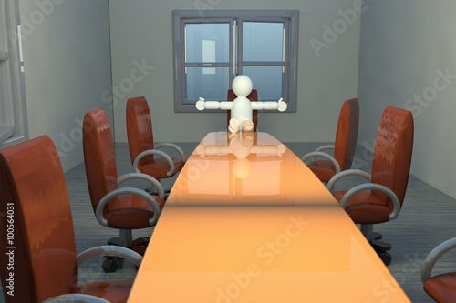 Open armed puppet in meeting room
