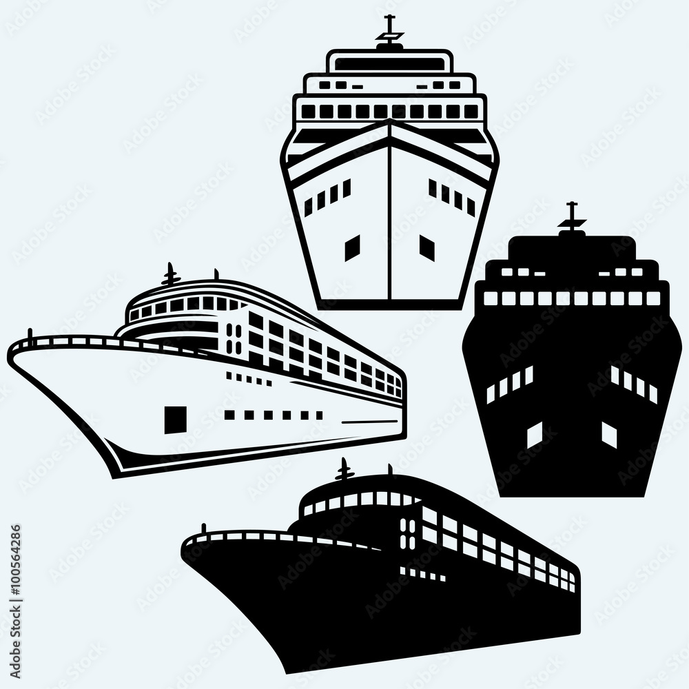 Obraz premium Big cruise ship. Isolated on blue background. Vector silhouettes